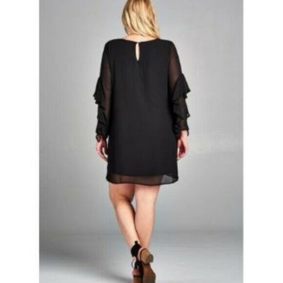 NWOT PLUS Size Ruffle Sleeve Chiffon Overlay Dress - Picture 3 of 5